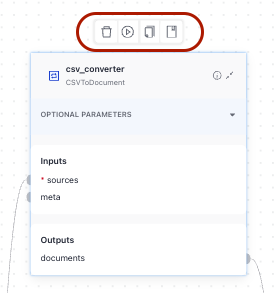 The csv_converter component card with action icons displayed above it