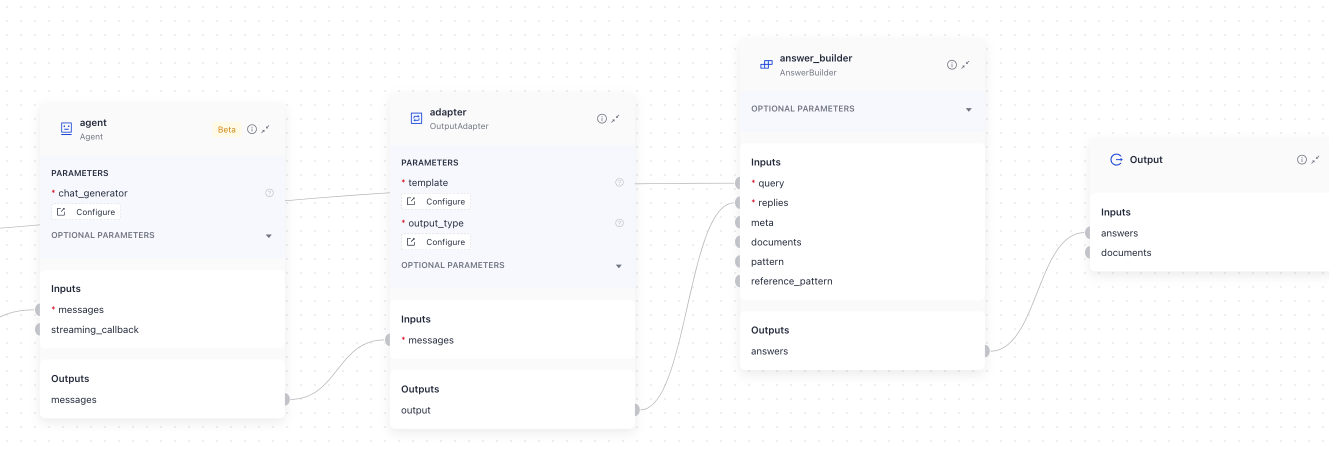 Agent connected to OutputAdapter in Pipeline Builder