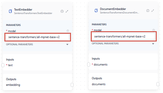 Text and document embedder with their models configuration highlighted