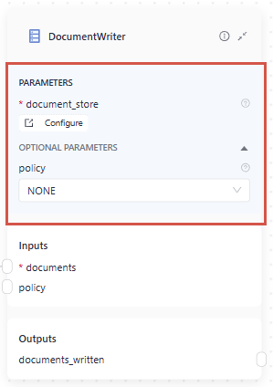 Parameters on the component card in Pipeline Builder