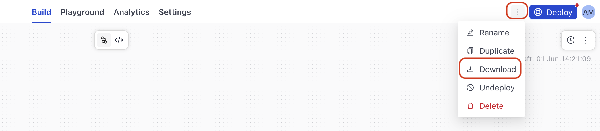 The export code button