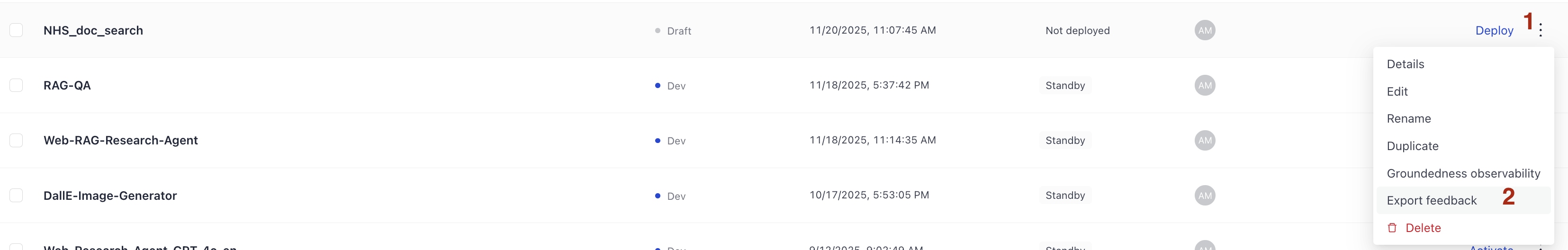A screenshot of the ellipsis icon expanded and the export feedback option visible