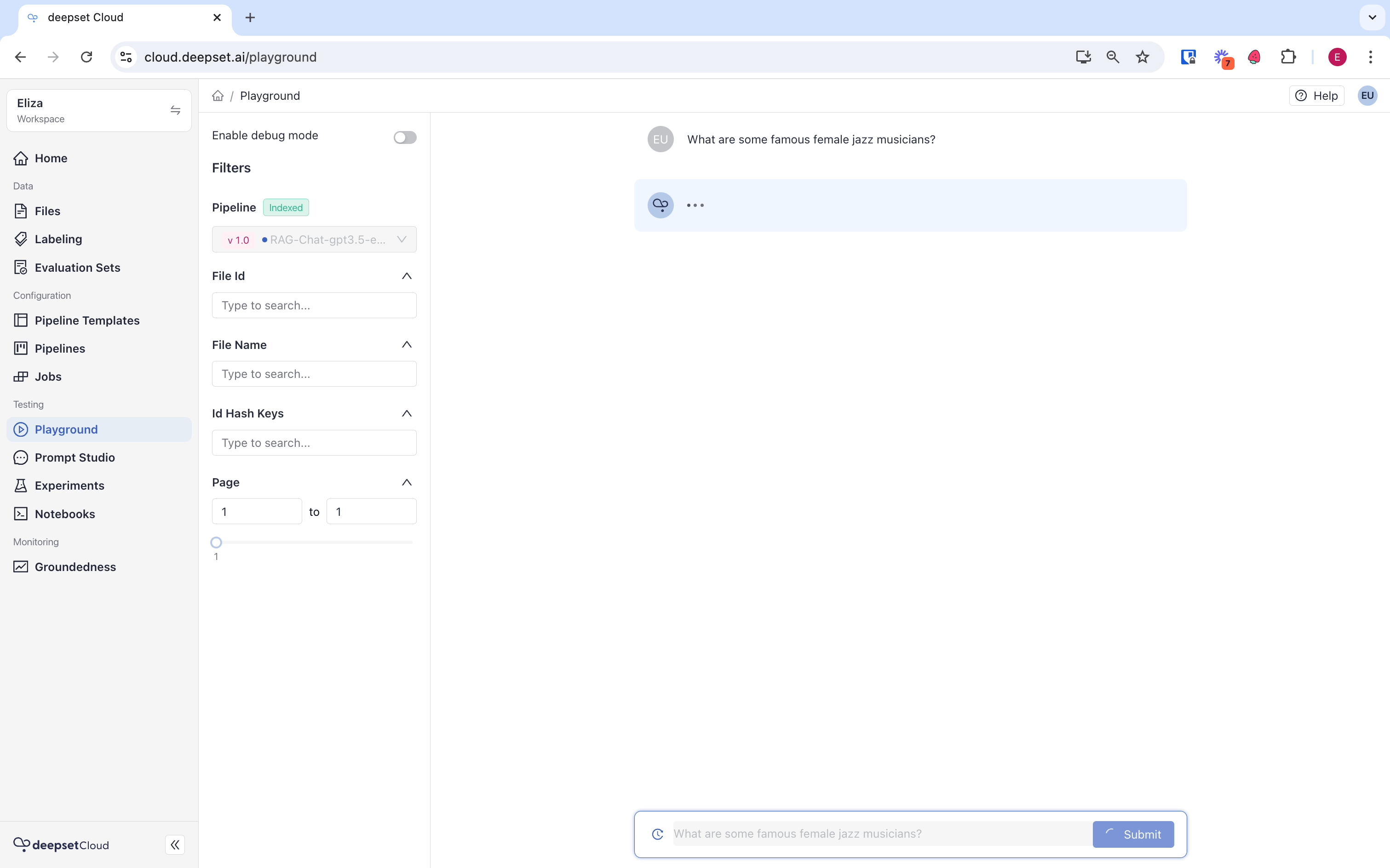 The feedback feature demonstrated in Playground