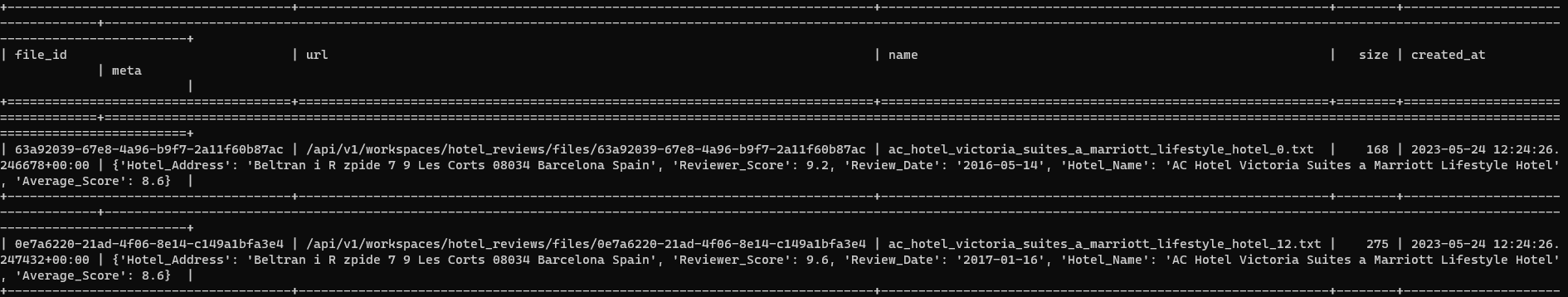 A list of files with detailed information for each file.