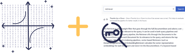An image representing vectors and an image representing keyword search connected with a plus icon