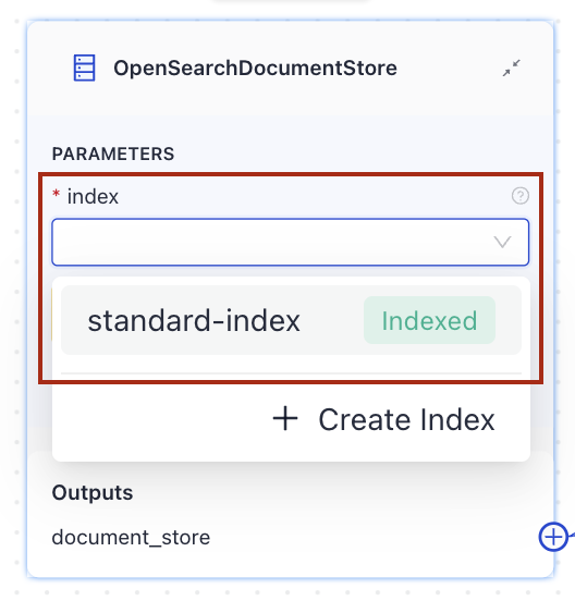 The index selection on the document store card