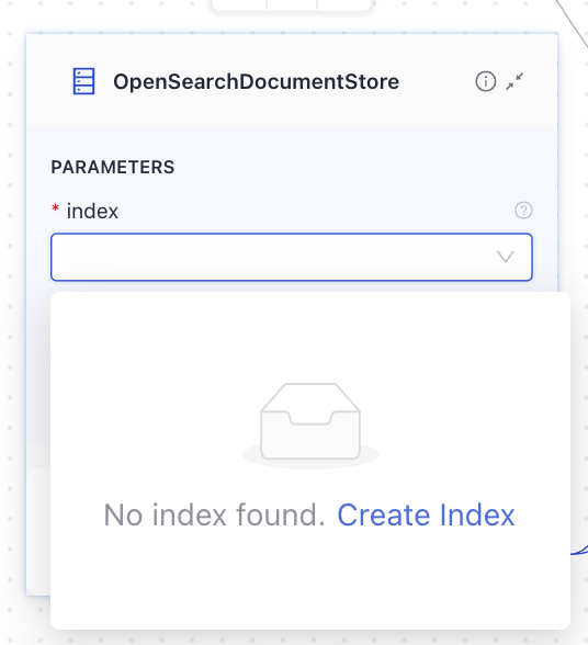 The index field on the document store component card.