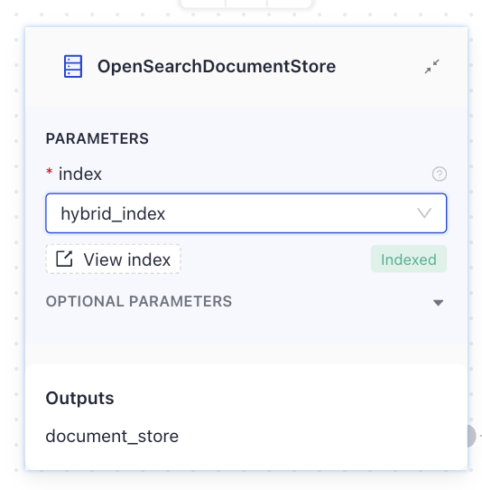 The document store card with an index selected