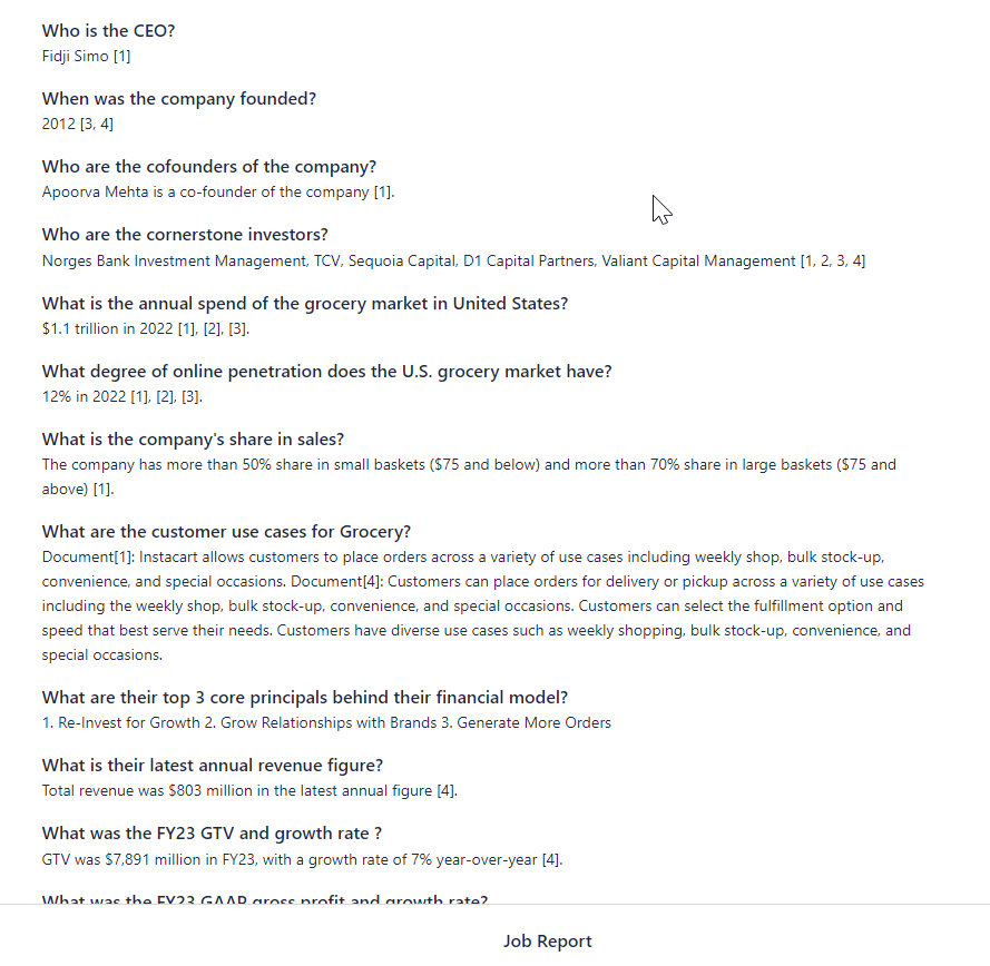 The results page with queries as they were in the query set, no groupings, no labels.