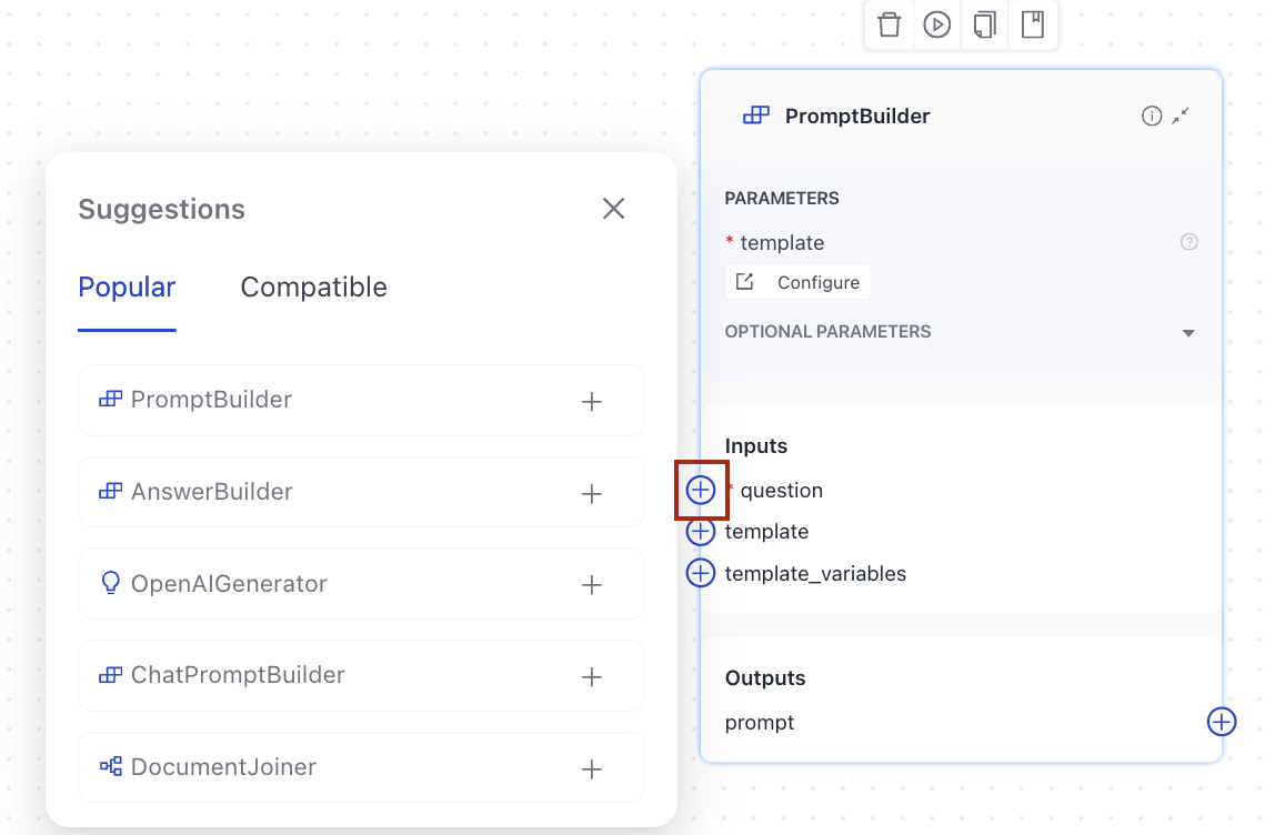 Connection points on component cards in Pipeline Builder