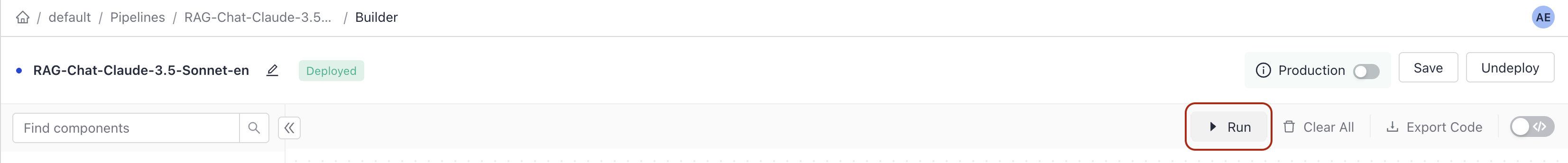 The Run option in Pipeline Builder
