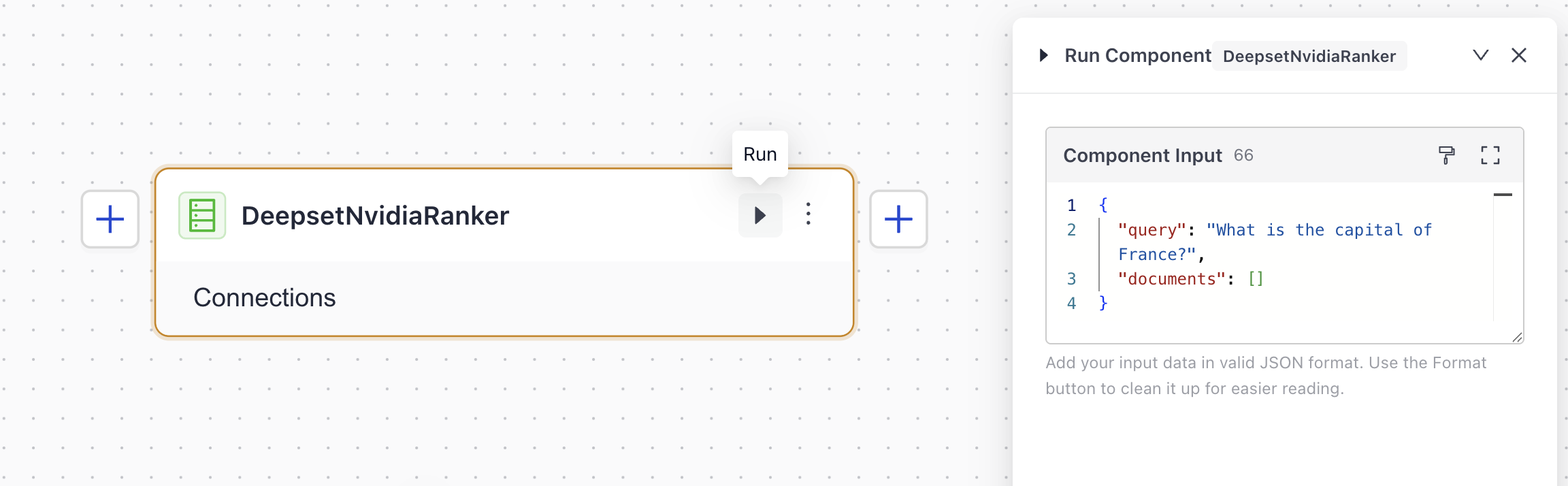 The Run button shown above the component card in Builder.