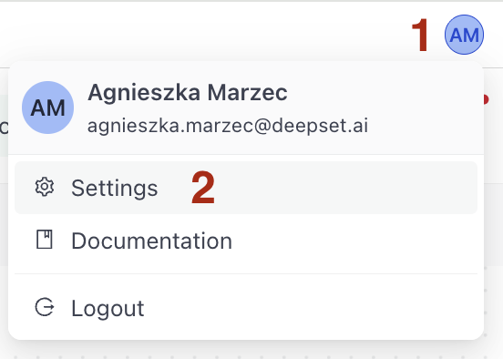 The personal menu expanded with the Settings option marked