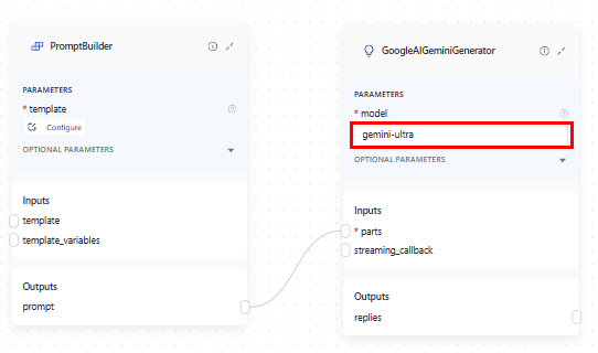 PromptBuilder connected to GoogleAIGeminiGenerator