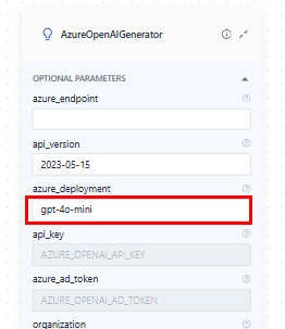 The AzureOpenAIGenerator component card with the model provided