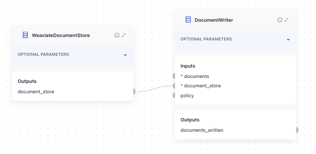 The Configure button under the document_store parameter on a component cardt