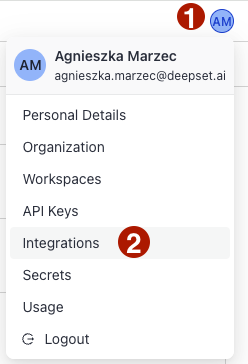 Integrations menu screenshot